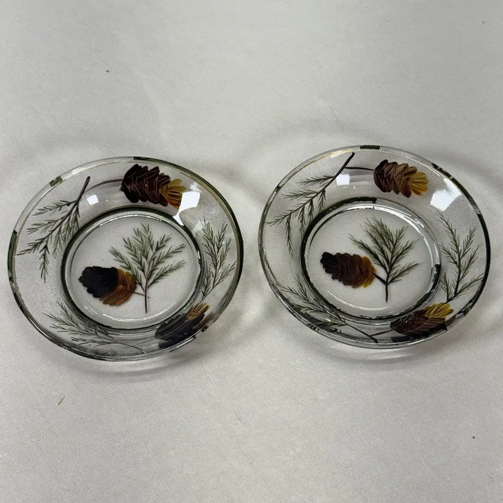 Yankee Candle Autumn Winter Pinecone 4 Inch Glass Dish Set Of 2 Retired Pattern‎